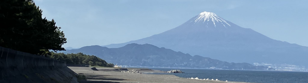 松林越しに望む富士山と駿河湾