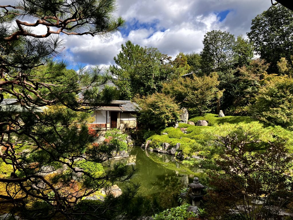 両足院 池と石灯籠のある庭園